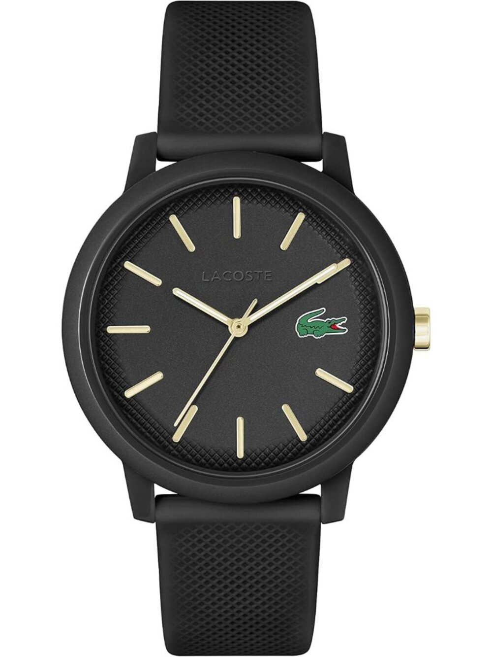 Men's Black Gold Rubber Strap Analog Quartz TR90 Case Premium Sporty Round Watch